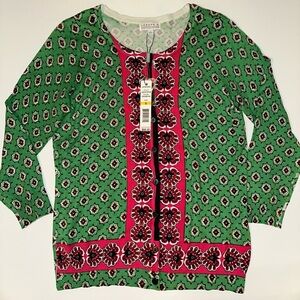 Joseph A Green Pink Floral Geometric Cardigan Sweater Size S NWT Button Soft